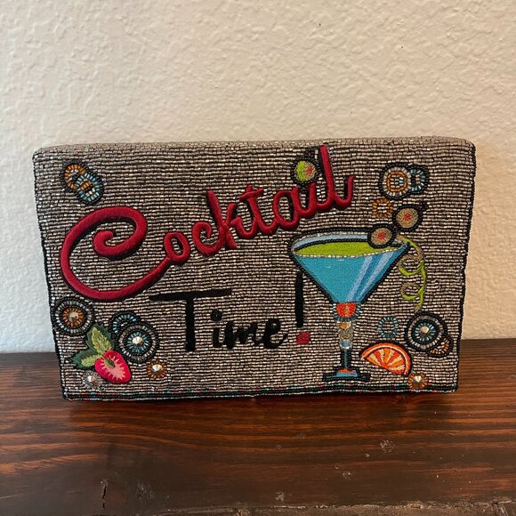Mary Frances Cocktail Time Beaded Blue Martini Clutch Bag Purse - Picture 1 of 7